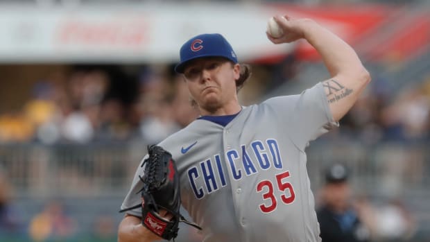 Aug 24, 2023; Pittsburgh, Pennsylvania, USA; Chicago Cubs starting pitcher Justin Steele (35) delivers a pitch against the Pittsburgh Pirates during the first inning at PNC Park. Mandatory Credit: Charles LeClaire-USA TODAY Sports  